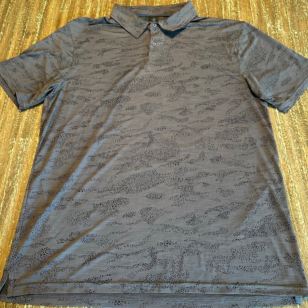 Amble Performance Golf Polo Shirt All Over Print S/S Gray Black Men’s Size L